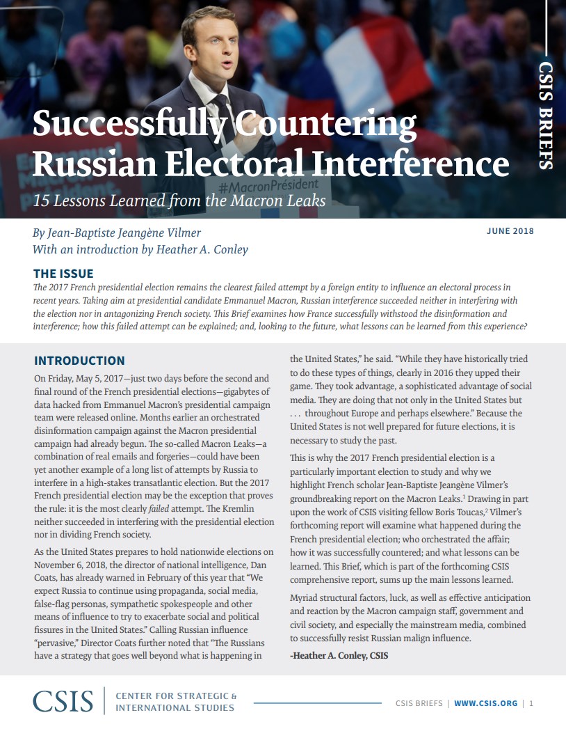 Successfully Countering Russian Electoral Interference : 15 Lessons Learned from the Macron Leaks